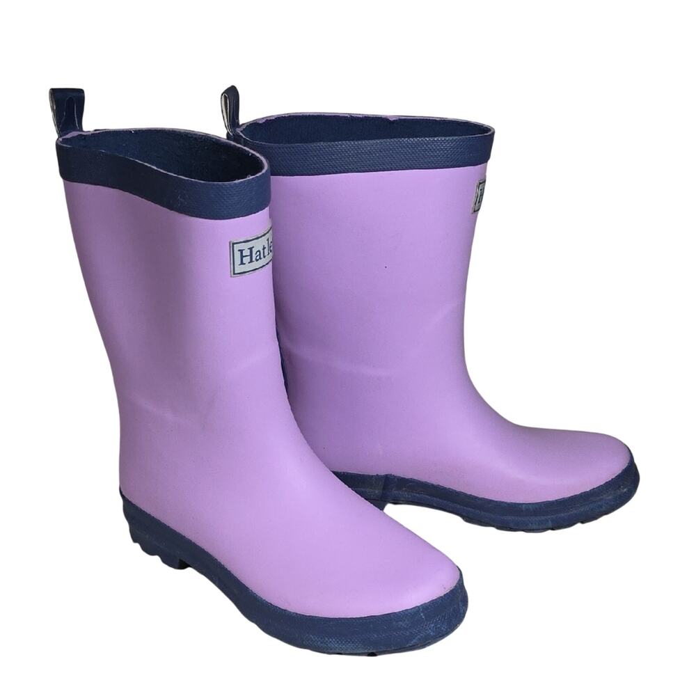 Hatley Lilac Purple Navy Matte Rain Boots Kids Size 3